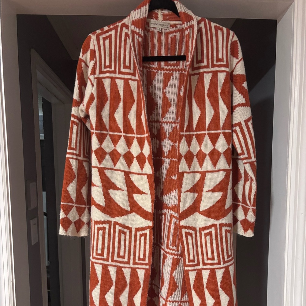Aztec, Western Long Open front Cardigan by‎ Youngthread. Size Small